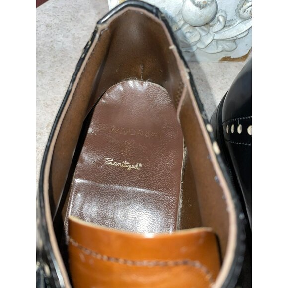 Vintage Handmade Two-Tone Leather Studded Monk Strap Dress Shoes Black & Brown - Picture 9 of 11